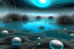 neurostil, neuroshutush, neurocolors, black and white, fantastically, another galaxy, planets, lightness, hyperdetalization, clear blue lake, sandy shore, thin veil, lace, thin threads, transparency, smoke, pearls, black, ash, platinum, white, pink, turquoise, coral, gold, dew drops, lily on the shore, shells, beautiful, realistic, professional photography, 4k, high resolution, high detail, sunlight, sunny day