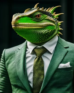 A Person with a lizard Head Wearing a suit