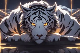 grendel in 8k solo leveling shadow artstyle, white tiger them, neon effect, full body, apocalypse, intricate details, highly detailed, high details, detailed portrait, masterpiece,ultra detailed, ultra quality