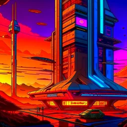 cyberpunk retro futuristic for comics from far away