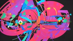 A Close Up Of A Painting On A Black Background, Memphis Group, Orbital Graphical Lines, Ikebana, By Gerard Sekoto, Connectedness, Vibrant Composition And Color, Detailed Diagrams, Whirling Gasses, Inflateble Shapes, Inkscape, Expansive Grand Scale, Reeds