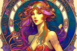 a beautiful mermaid with jewels elegant extremely detailed very attractive beautiful dynamic lighting colourful Alphonse Mucha