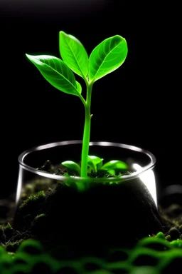 a green plant growing in soil having hydrogel