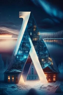 Finland, distinctive features. Northern lights. Finnish architecture. Helsinki. The Finnish letters of the alphabet are scattered in the foreground