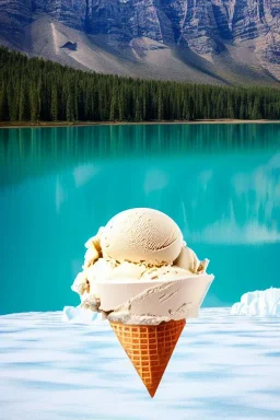 mountain made of ice-cream, lake, trees, mystical