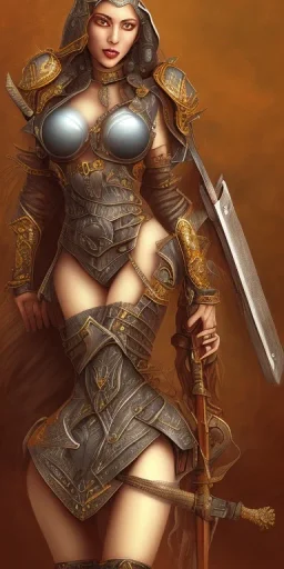 lady warrior with big bobs no top in desert