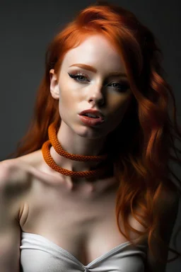 A redhead girl gagged with sculpted abs