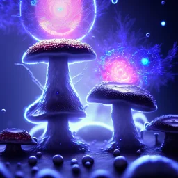 Spherical Frost metal magic armoured lightning glowing Mycelium MUSHROOM stars galaxy SPACE lANDSCAPE BURNING IN BLUE FLAMES hellfire abyss math chaos vivid cell