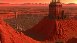 Desert warrior from behind looking at a city on a plato in the distance,