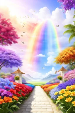 rainbow, colors, very beautiful, ,flowers garden,paradisiac angels