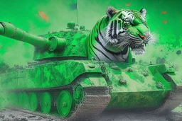 masterpiece, high detail, best quality, Tiger Tank, green paint, comic style