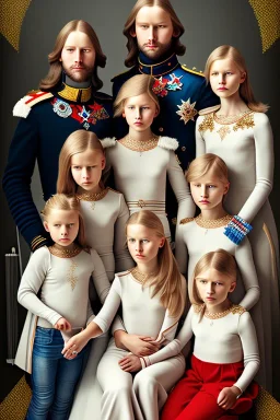 A portrait of a beautiful modern Scandinavian family with two parents and five kids