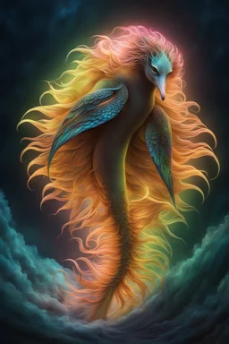 A stunning full body photo of a strange sea creature made of aurora borealis, glowing, nene thomas, volumetric atmosphere, best quality, sharp focus, highres, vibrant intricate, insanely detailed, breathtaking, precise lineart, comprehensive cinematic, max detail, 4k uhd, digital art, adward winning, trending on artstation, dynamic pose