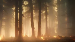 burning forest realistic, cyberpunk modern photorealistic, in the style of , Deviant art, sunlight, post-processing intricate details Octane elegant Unreal Engine cinematic fine details reflections