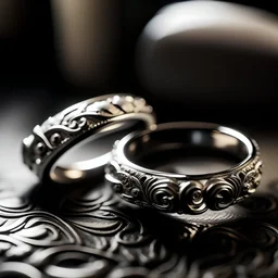 A beautifully crafted pair of wedding rings, shining with elegance and intricate details