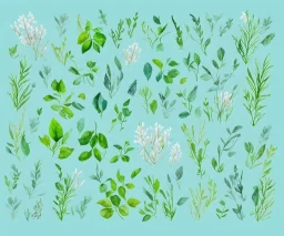 vector plants and herb set illustration. watercolor white backdrop