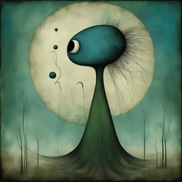 Style by Gabriel Pacheco and Joan Miro and Victor Pasmore, surreal abstract art, no faces and no people, Lovecraftian monster, surreal masterpiece, juxtaposition of the uncanny and the banal, sharp focus, smooth, green hues and blue tints, loosely based on the nightmare art of Clive Barker