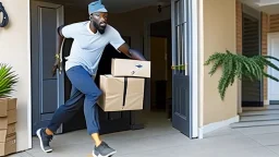 suspiciously looking Tyrone sneaks away with small delivered package apartment mailroom