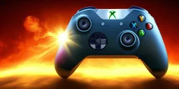 shiney xbox elite controller with hollow grid design. nebula backround . sunflare . centered