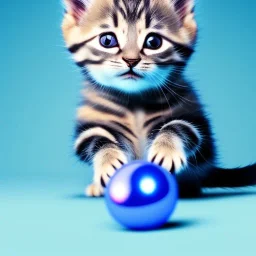 Cute kitten playing with a ball of string