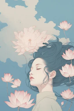 wind blowing from below, loose lines, only lotus flowers, glowing from within, pastel colors, sense of liberation, concept art, art by james jean, takato yamamoto, 4k, concept art, illustrative