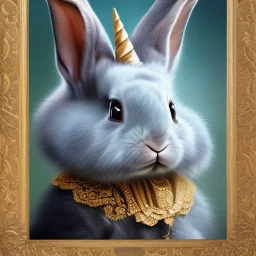 fantasy magic, sharp focus, illustration, highly detailed, digital painting, concept art, art germ and Paul Lewin and Kehinde Wiley, masterpiece silver slolo rabbit with unicorn horn