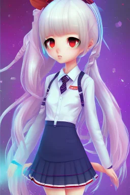 Cute anime schoolgirl in abstract background