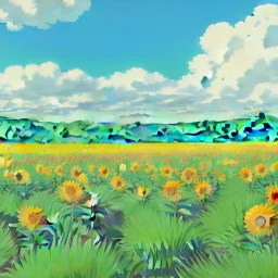 above a field of sunflowers the Milky Way curves in a summer sky digital art