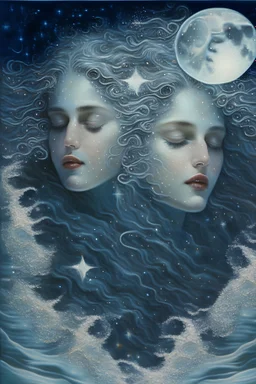 Diana with moon stars waves water twins