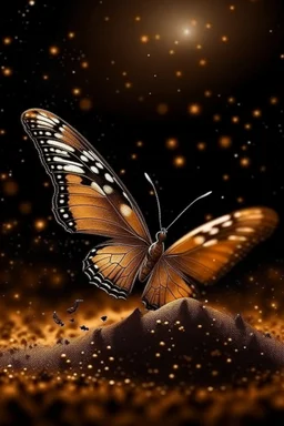 Luminous Light Brown butterfly and manure full of stars