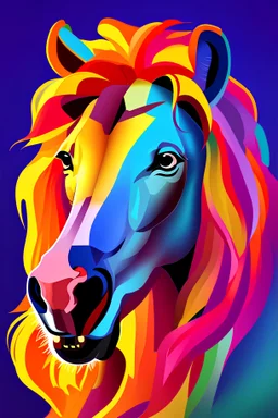 cheval, Portrait de lion, couleurs vives, triangles, centré, détail, résolution 8k,