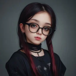 a 13 year old, goth aesthetic, glasses