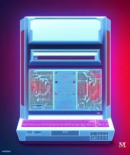 Cartoon logo of a retro computer|mdjrny-v4 style| symmetric| intricate detailed| to scale| hyperrealistic| cinematic lighting| digital art| concept art