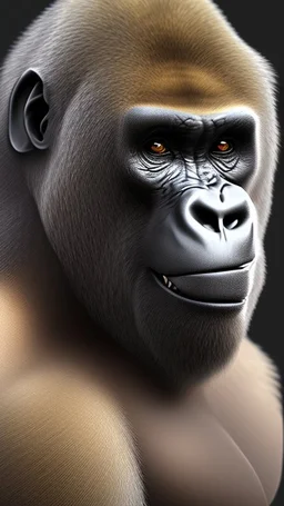 Une créature a l'aspect général d'un gorille avec une tête de loup. Son pelage est blanc neige.