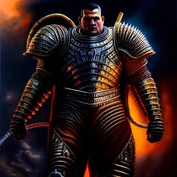 Ultra detailed fullbody Portrait in oil on canvas of Guts with armor,intense stare,extremely detailed digital painting, extremely detailed face,crystal clear Big eyes, mystical colors ,perfectly centered image, perfect composition, rim light, beautiful lighting,masterpiece,8k, stunning scene, raytracing, anatomically correct, in the style of robert e howard and Ken Kelley and Ohrai Noriyoshi and Simon Bisley and tomzj1