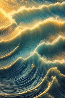 High quality, highly detailed, beautifully designed gorgeous quantum interference pattern, detailed illustration of an ocean designed with gorgeous quantum interference patterns, gorgeous waves, yellow colors, luminosity, 3D rendering, octane rendering, isometric, by Yukisakura, gorgeous full color,