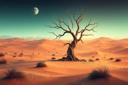 Concept art of an alien desert dead tree, no background, low poly, retro graphics