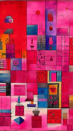 A magenta archives with arcane magic painted by Paul Klee