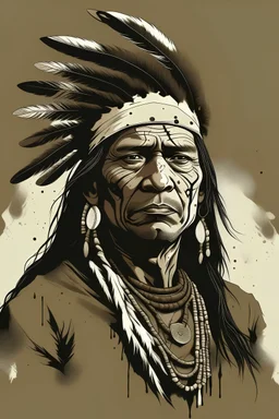 illustration of Apache Indian with warpaint covered in mud
