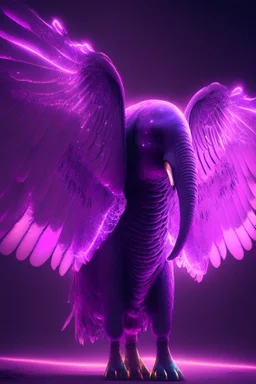 winged creature in the shape of a bird, gigantic elephant whale hybrid ,GLOWING, PURPLE, pink, 4K, 8K, CINEMATIC