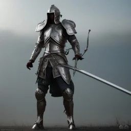  A warrior in silver armor,great sword,strong build, RTX, TXXA, SSAO, High quality,hyperrealistic, cinematic, Super detailed, Anti-Aliasing,Full color, HDR,4k, 8k