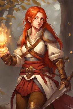 Teenaged Female Red haired kitsune paladin/bard