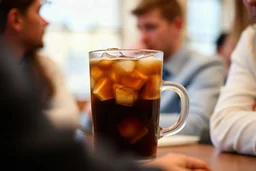 close up looking through class into an Iced Coffee