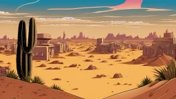 desert city far in the background comic style