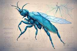 Hand drawn technical,full body illustration , with detailed blueprints and engineering schematics of a hybrid walking leaf insect human woman, with highly detailed facial features, drawings, and technical notation, 8k, vibrant natural colors