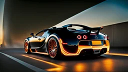 bugatti veyron glowing body lines and rims effect , rear view, desktop wallpaper, 4K, Cinematic