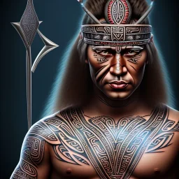 Portrait Chef Maori iron maiden tatouages tribaux maoris, arc à flèches, full détail, 4k,