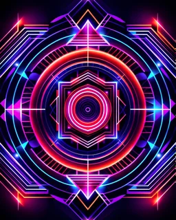 /imagine prompt: Modern graphic design portraying Style: Bold and contrasting colors reminiscent of a baby's playful spirit. Subject: Geometric mandala with sharp, dynamic patterns. Setting: Suspended in a futuristic, neon-lit environment. Composition: Mandala positioned dynamically, breaking the traditional frame. Lighting: Neon lights casting dramatic shadows and highlights. Additional Info: Digital sparkles enhancing the modern, energetic vibe. --ar 16:9 --stylize 350 --style raw --v 6