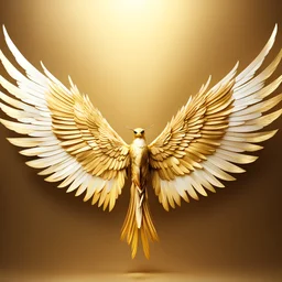 beautiful wings, gold and white, cinematic image, extra clear, golden background