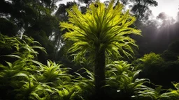 Strange invasive plant species, enormous, threatening, mutant, triffid, weird, frightening, horrible, amazing, chiaroscuro, beautiful light and colour, beautiful composition